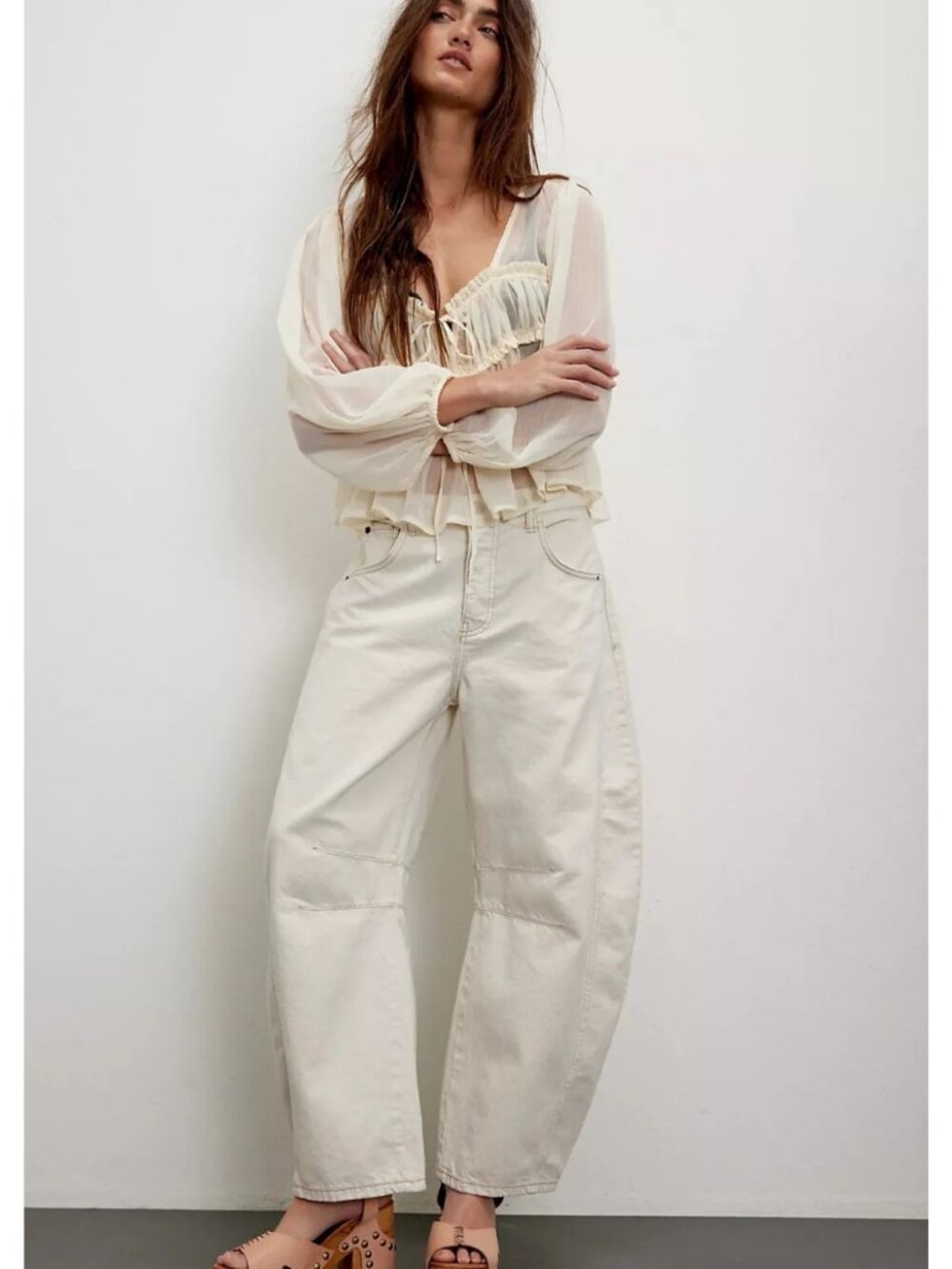 Free People We The Free Good Luck Mid-Rise Barrel Jeans Milk Size 27